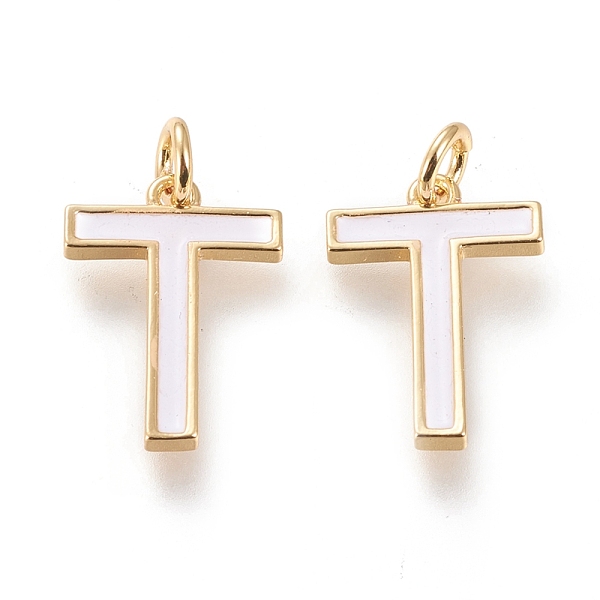 

PandaHall Brass Enamel Pendants, with Jump Ring, Long-Lasting Plated, Real 18K Gold Plated, Letter.T, White, Letter.T, T: 17x12x1.8mm, Jump...