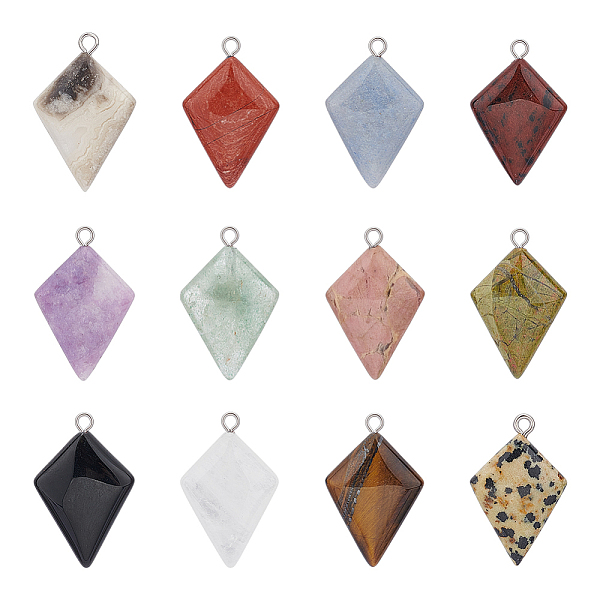 

PandaHall Unicraftale 12Pcs 12 Styles Natural Gemstone Pendants, Kite Charms, with Stainless Steel Color Tone Stainless Steel Loops...