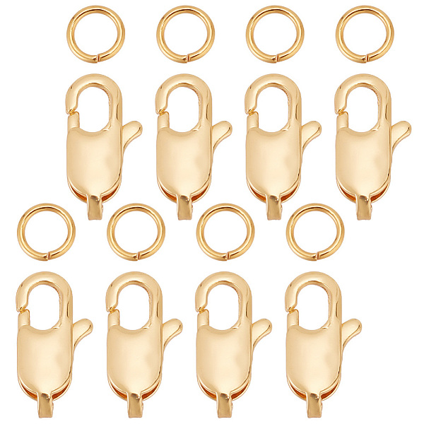 

PandaHall GOMAKERER 30Pcs Brass Lobster Claw Clasps with 30Pcs Open Jump Rings, Nickel Free, Real 18K Gold Plated, Clasps: 12x6x3.5mm, Hole...