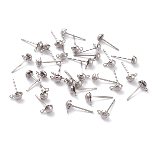 

PandaHall 304 Stainless Steel Earring Finding, Ball Stud Earring Post, with Loop, Half Round, Stainless Steel Color, 7x4.5x2.5mm, Hole...