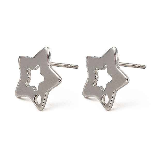 

PandaHall Star Shape 201 Stainless Steel Stud Earrings Findings, with 304 Stainless Steel Pins & Hole, Stainless Steel Color, 11x11.5mm...