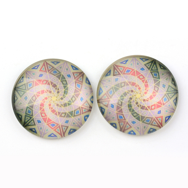 

PandaHall Glass Cabochons for DIY Projects, Half Round/Dome with Pattern, Colorful, 12x4mm Glass Half Round