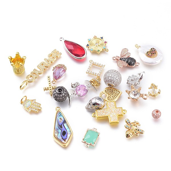 

PandaHall Brass Pendants & Links Connectors, with Cubic Zirconia & Shell & Glass, Mixed Shapes, Mixed Color, 5.5~40x6~16x2~12mm, Hole: 1~5mm..., Multicolor