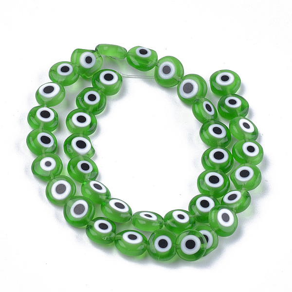 

PandaHall Handmade Evil Eye Lampwork Beads Strands, Flat Round, Green, 9.5x3.5mm, Hole: 1.2mm, about 38pcs/strand, 14.1 inch~14.5 inch...
