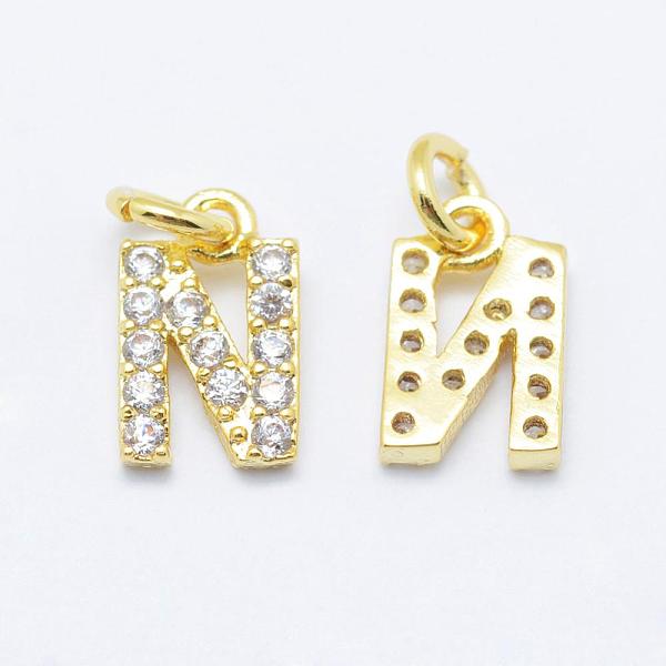 

PandaHall Brass Micro Pave Grade AAA Cubic Zirconia Charms, Letter N, Cadmium Free & Nickel Free & Lead Free, Real 18K Gold Plated..., Clear