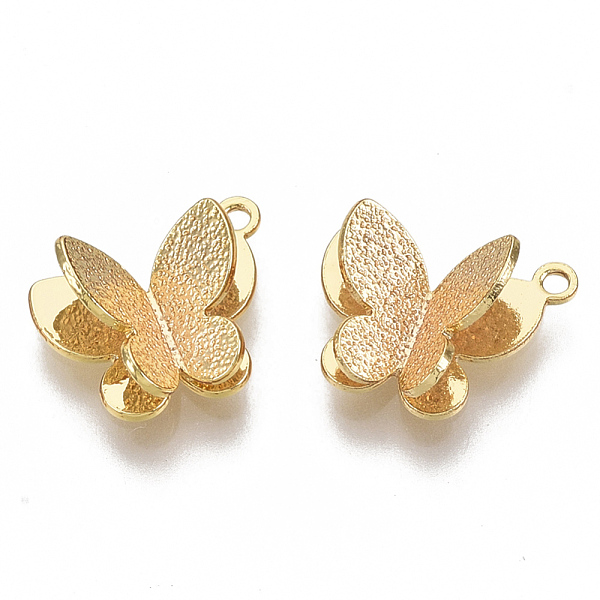 

PandaHall Brass Charms, Nickel Free, Butterfly, Textured, Real 18K Gold Plated, 8.5x10.5x4~4.5mm, Hole: 0.9mm Brass Butterfly