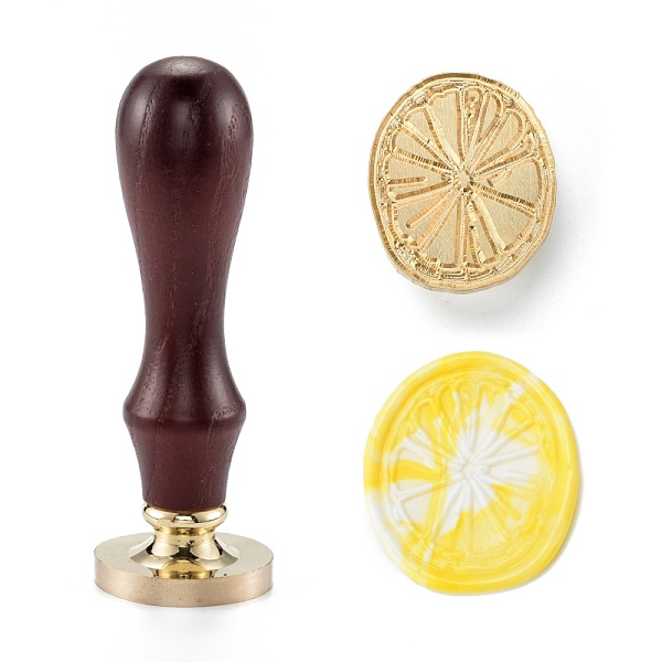 

PandaHall DIY Scrapbook, Brass Wax Seal Stamp and Wood Handle Sets, Lemon Pattern, 8.75cm, Stamps: 26x29.5x14mm, Handle: 78x22mm Wood Lemon