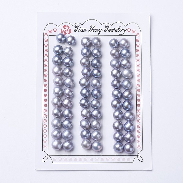 

PandaHall Natural Cultured Freshwater Pearl Beads, Dyed, Half Drilled, Round, Slate Blue, 7~8x6.5~7mm, Hole: 1mm Pearl Round