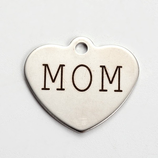 

PandaHall Stainless Steel Family Theme Heart Pendants, with Word Mom, Stainless Steel Color, 21x24x1mm, Hole: 2mm Stainless Steel Heart