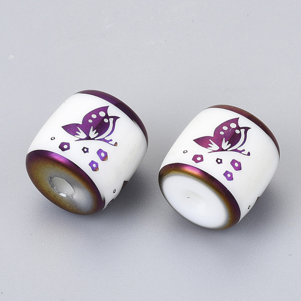 

PandaHall Electroplate Glass Beads, Column with Butterfly Pattern, Purple Plated, 11.5x11.5mm, Hole: 2.5mm Glass Butterfly