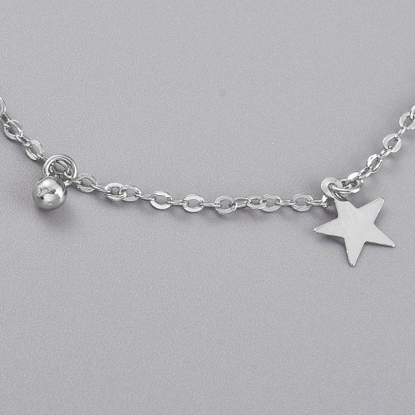 

PandaHall Brass Star & Round Charm Anklets, with Cable Chains and Bell Charms, Platinum, 7-7/8 inch(20cm) Brass