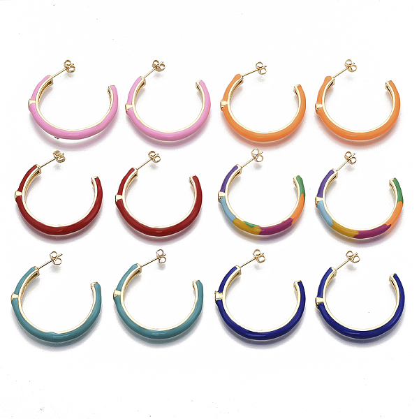 

PandaHall Brass Micro Pave Clear Cubic Zirconia Stud Earrings, Half Hoop Earrings, with Enamel and Earring Backs, Real 18K Gold Plated..., Multicolor
