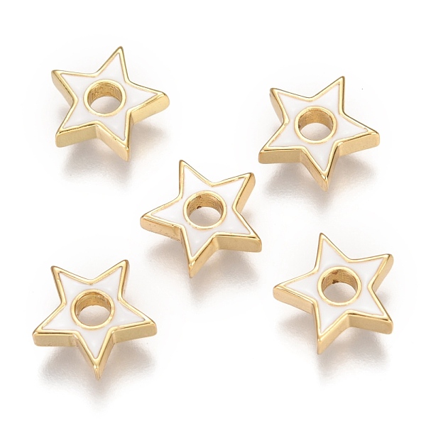 

PandaHall Brass Enamel Beads, Star, Real 18K Gold Plated, Wheat, 10.2x10.4x2.7mm, Hole: 2.6mm Alloy+Enamel Star Orange