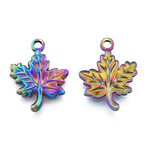 

PandaHall 201 Stainless Steel Pendants, Leaf, Rainbow Color, 20.5x15.5x2mm, Hole: 2mm 201 Stainless Steel Leaf