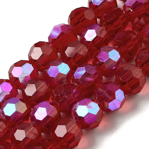 

PandaHall Electroplate Transparent Glass Beads Strands, Faceted, Round, Rainbow Plated, Dark Red, 8mm, Hole: 1mm, about 66~69pcs/strand...