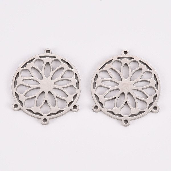 

PandaHall 304 Stainless Steel Chandelier Component Links, Laser Cut, Flat Round with Flower, Stainless Steel Color, 23.5x20x1mm, Hole: 1mm...