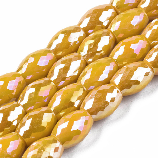 

PandaHall Electroplate Glass Beads Strands, AB Color Plated, Faceted, Oval, Goldenrod, 11x8mm, Hole: 1.2mm, about 60pcs/strand, 26.38 inch..., Gold