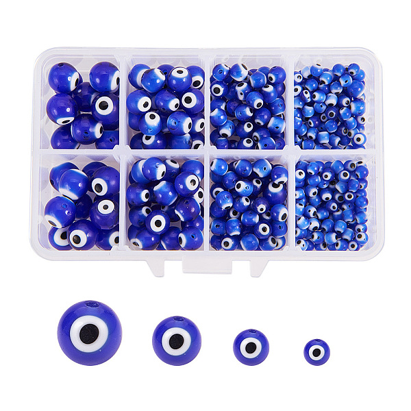 

PandaHall Handmade Evil Eye Lampwork Round Beads, Blue, 4mm/6mm/8mm/10mm, Hole: 1mm, about 390pcs/set Lampwork Evil Eye Blue