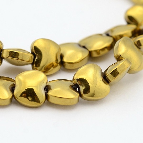 

PandaHall Electroplate Non-magnetic Synthetic Hematite Bead Strands, Apple, Golden Plated, 5x6x3mm, Hole: 1mm, about 77pcs/strand, 15.7 inch...
