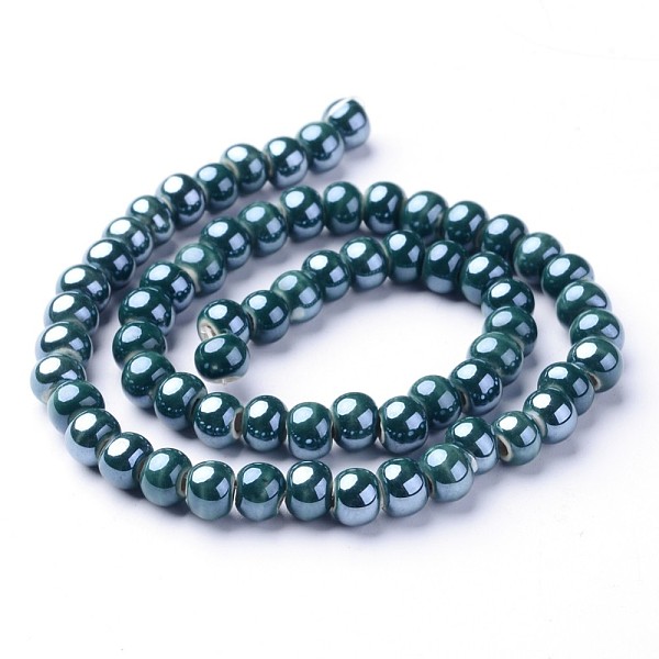 PandaHall Handmade Porcelain Beads, Bright Glazed Porcelain, Rondelle, Teal, 7x5mm, Hole: 2mm; about 65pcs/strand, 13.3 PandaHall Handmade Porcelain Beads, Bright Glazed Porcelain, Rondelle, Teal, 7x5mm, Hole: 2mm; about 65pcs/strand, 13.3