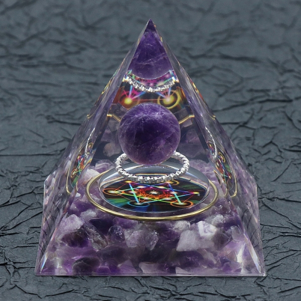 

PandaHall Resin Orgonite Pyramid, Amethyst Energy Generator, for Stress Reduce Healing Meditation Attract Wealth Lucky Room Decor...