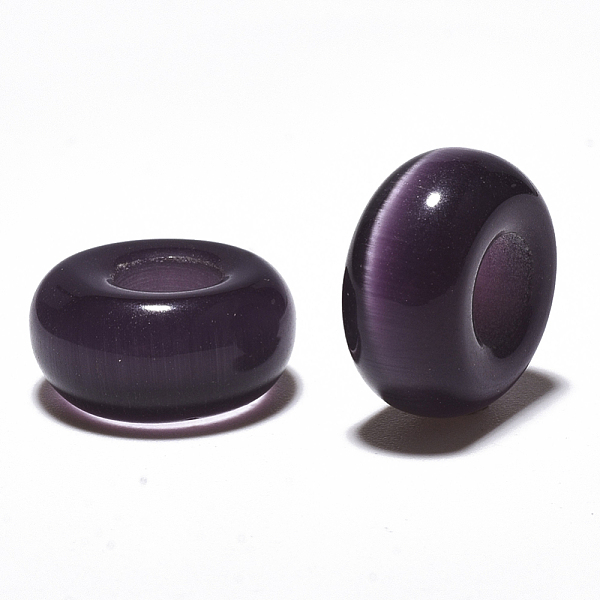 

PandaHall Cat Eye European Beads, Large Hole Beads, Rondelle, Purple, 14x7mm, Hole: 5~6mm Cat Eye Rondelle Purple