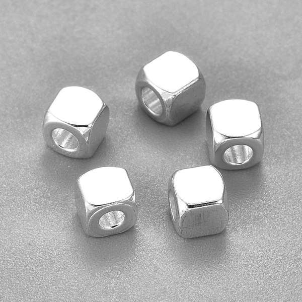 PandaHall 201 Stainless Steel Beads, Square, Silver, 3x3x3mm, Hole: 1.6mm 201 Stainless Steel Square