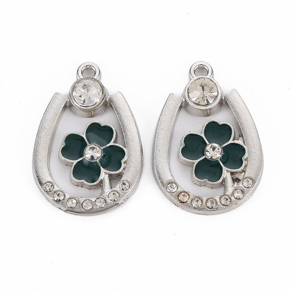 

PandaHall Alloy Rhinestone Pendants, with Enamel, Platinum, Teardrop with Clover, Dark Green, 28x19x4mm, Hole: 1.6mm Alloy Rhinestone+Enamel...