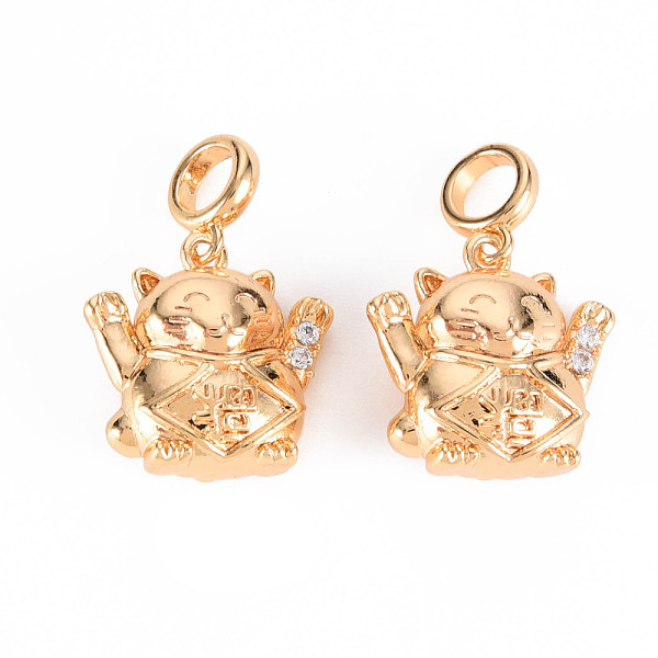

PandaHall Brass Micro Pave Clear Cubic Zirconia Pendants, Nickel Free, Fortune Cat, Real 18K Gold Plated, 21x14.5x7mm, Hole: 4mm Brass+Cubic...