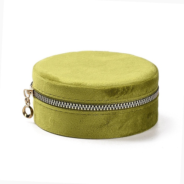 

PandaHall Round Velvet Jewelry Storage Zipper Boxes, Portable Travel Jewelry Case for Rings Earrings Bracelets Storage, Yellow Green...