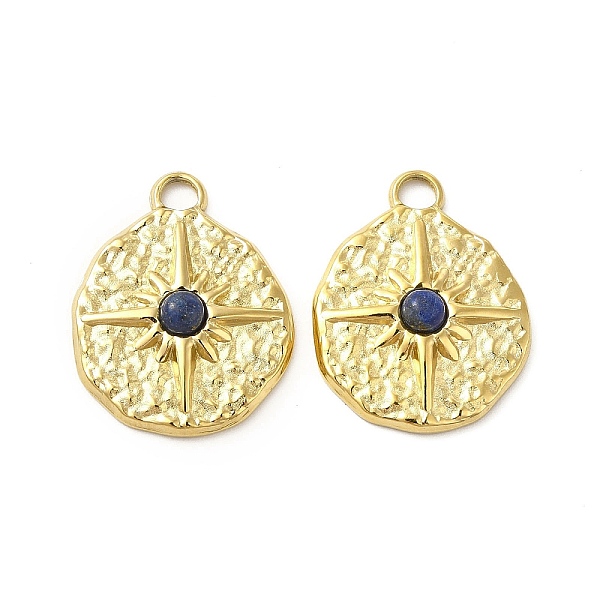 

PandaHall Natural Lapis Lazuli Pendants, Flat Round Charms, with Vacuum Plating Real 18K Gold Plated 201 Stainless Steel Findings...