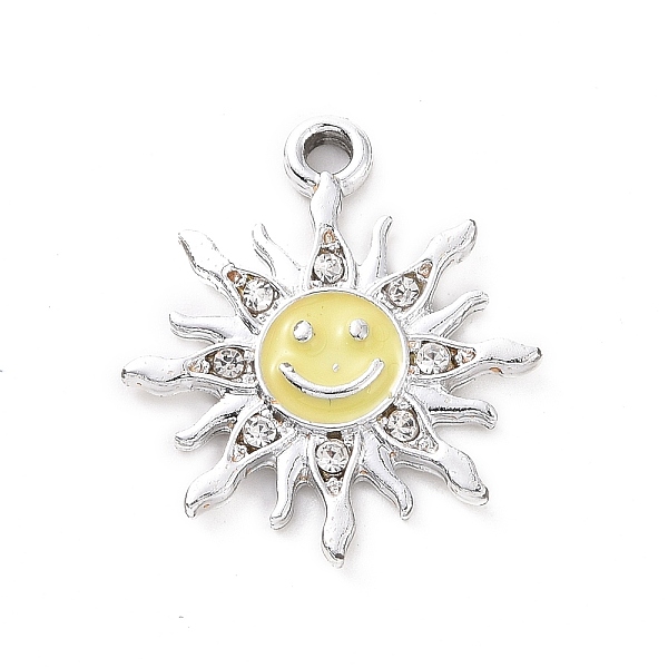 

PandaHall Alloy Enamel Pendants, with Crystal Rhinestone, Smiling Sun Charms, Platinum, Yellow, 22.5x19.5x2.5mm, Hole: 2mm Alloy...