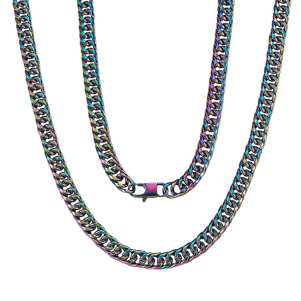 

PandaHall Men's 304 Stainless Steel Cuban Link Chain Necklace, Faceted Curb Chain Necklace, Rainbow Color, 10mm, 18-1/8 inch(45.9cm) 304...