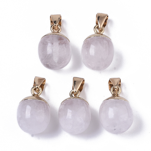 

PandaHall Top Golden Plated Natural Quartz Crystal Pendants, Rock Crystal Pendants, with Iron Snap on Bails & Loop, Barrel...