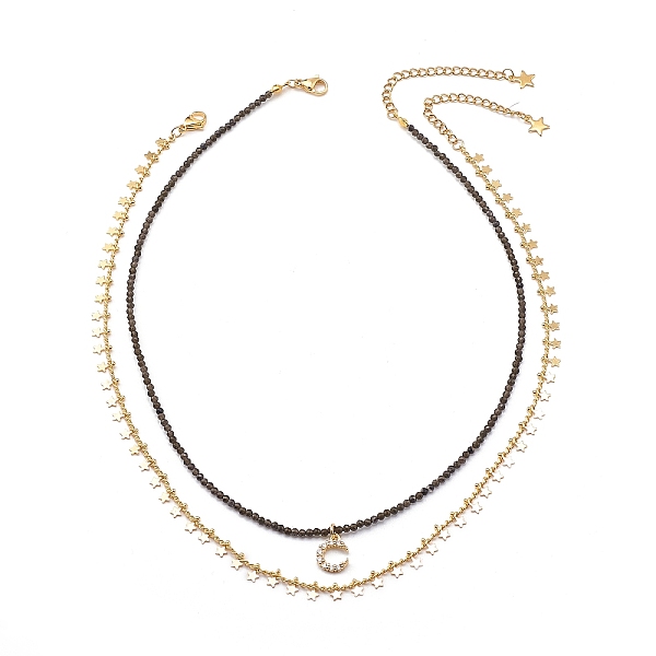 

PandaHall 2Pcs 2 Style 304 Stainless Steel Moon & Star Pendant Necklaces Set, Natural Obsidian Round Beaded Necklaces with Brass Chains for...