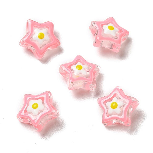 

PandaHall Transparent Glass Beads, with Enamel, Star, Pink, 13x13x7mm, Hole: 1mm Glass Star Pink