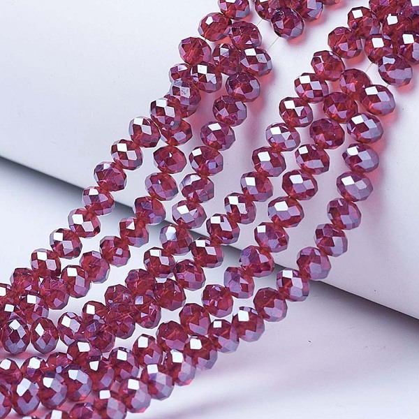 

PandaHall Electroplate Glass Beads Strands, Pearl Luster Plated, Faceted, Rondelle, Medium Violet Red, 3x2mm, Hole: 0.8mm, about...