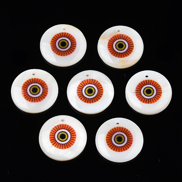 

PandaHall Printed Freshwater Shell Charms, with Enamel, Flat Round, Red, 17.5~18.5x2.5~3.5mm, Hole: 1.2mm Freshwater Shell Flat Round Red