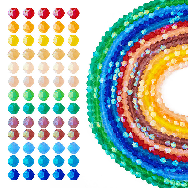 

PandaHall 13 Strands 13 Colors Imitate Austrian Crystal Bicone Frosted Glass Beads Strands, Grade AA, Faceted, Mixed Color, 4x4mm, Hole..., Multicolor