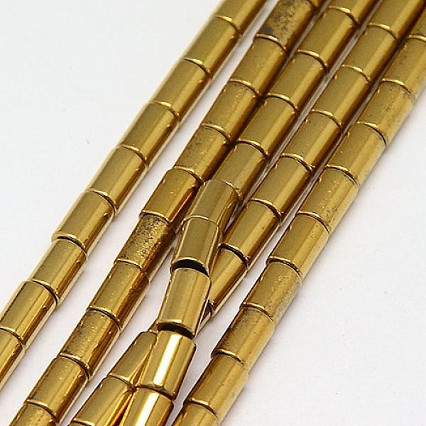 

PandaHall Electroplate Non-magnetic Synthetic Hematite Beads Strands, Column, Grade A, Golden Plated, 5x3mm, Hole: 1mm, about 80pcs/strand...