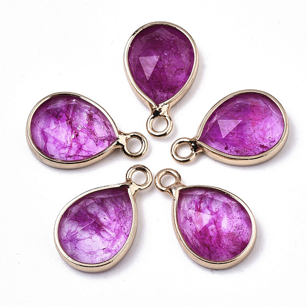 

PandaHall Glass Charms, with Light Gold Tone Brass Findings, Teardrop, Faceted, Medium Violet Red, 14x9x4.5mm, Hole: 1.5mm Brass+Glass...