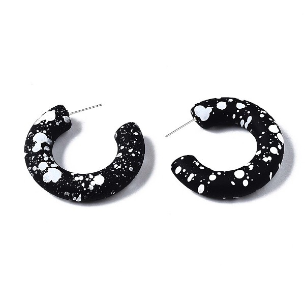 

PandaHall Spray Painted CCB Plastic Stud Earrings, Half Hoop Earrings, Letter C, Silver, Black, 38x8.5mm, Pin: 0.7mm Plastic Letter Black
