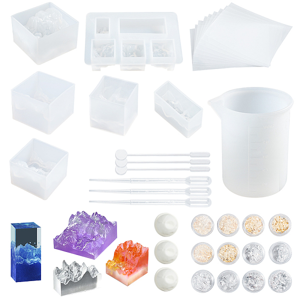 

PandaHall Olycraft DIY Resin Casting Molds Kits, with Mountain Style Silicone Molds. Silicone Measurring Cup, Plastic Stirring Rod & 2ml..., White