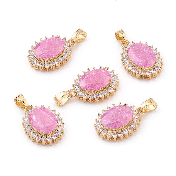

PandaHall Golden Plated Brass Micro Pave Clear Cubic Zirconia Pendants, with Glass, Long-Lasting Plated, Oval, Hot Pink, 23x16.5x7.5mm, Hole...
