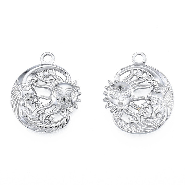 

PandaHall 201 Stainless Steel Pendants, Moon with Sun, Stainless Steel Color, 23.5x20x2.5mm, Hole: 2mm 201 Stainless Steel Moon