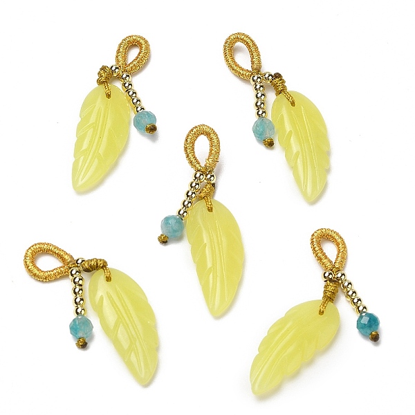 

PandaHall Natural Lemon Jade Pendants, Leaf Charms with Faceted Natural Stone and Brass Beads, Real 14K Gold Plated, 37mm Lemon Jade Leaf