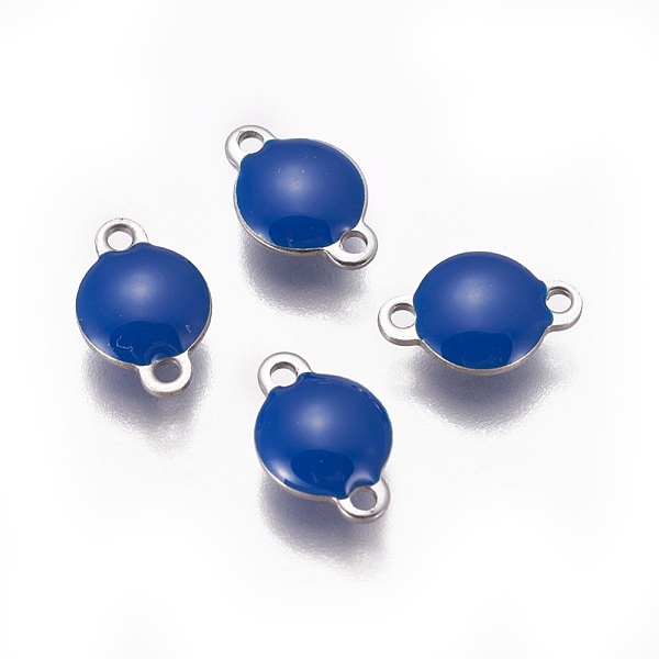 

PandaHall 304 Stainless Steel Enamel Links connectors, Enamelled Sequins, Flat Round, Stainless Steel Color, Marine Blue, 12x8x4mm, Hole...