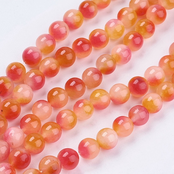 

PandaHall Two Tone Natural White Jade Bead Strands, Dyed, Round, Camellia, 8mm, Hole: 1mm, about 48pcs/strand, 14.9 inch White Jade Round..., Pink