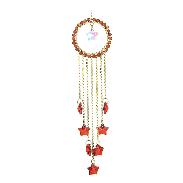 

PandaHall Glass Star Pendant Decorations, Hanging Suncatchers, with Natural Red Agate Bead, for Home Decorations, 221mm Red Agate Star