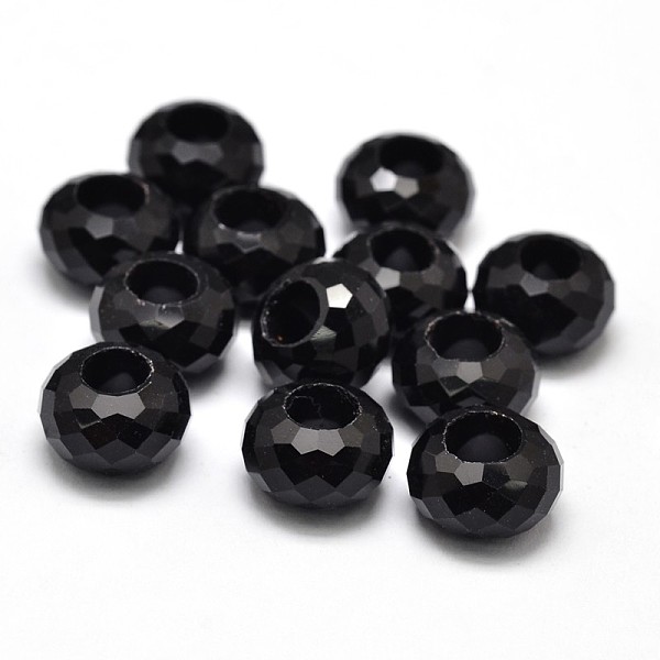 

PandaHall Glass Rondelle Faceted Beads, Large Hole Beads, Black, 14x9mm, Hole: 6mm Glass Rondelle Black